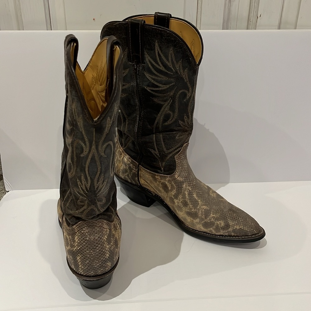 Men’s Durango Python Cream and Gray Cowboy Boots, Vintage - Picture 3 of 8